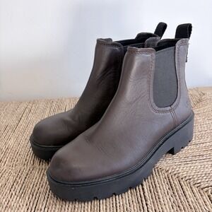 UGG® MARKSTRUM BROWN LEATHER CHELSEA BOOTS Womens 6 Chunky Heel Pull On Ankle